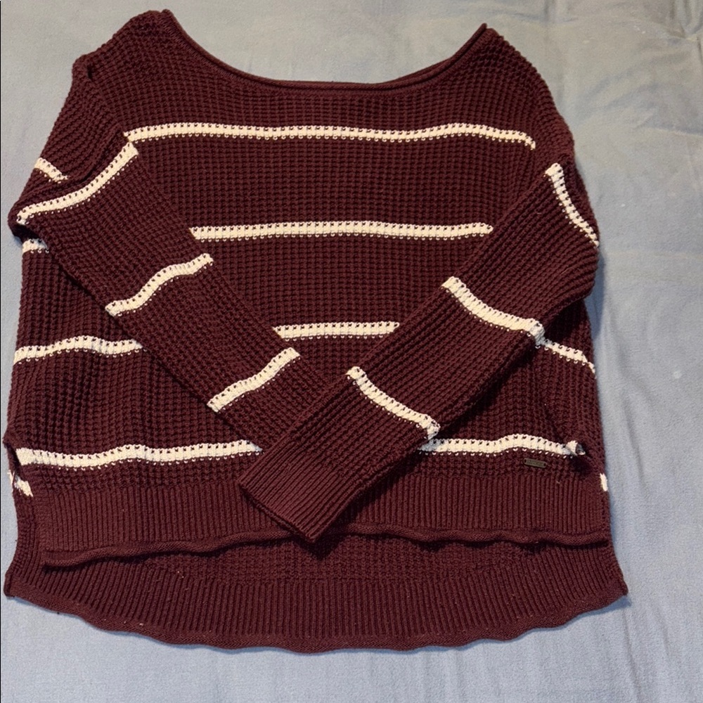 Women's Striped Sweater - Burgundy and Cream